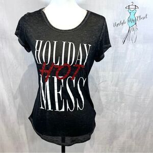 Holiday Hot Mess Glitter acid wash black tee size small